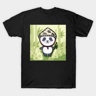 funny panda with bamboo in green panda bear T-Shirt